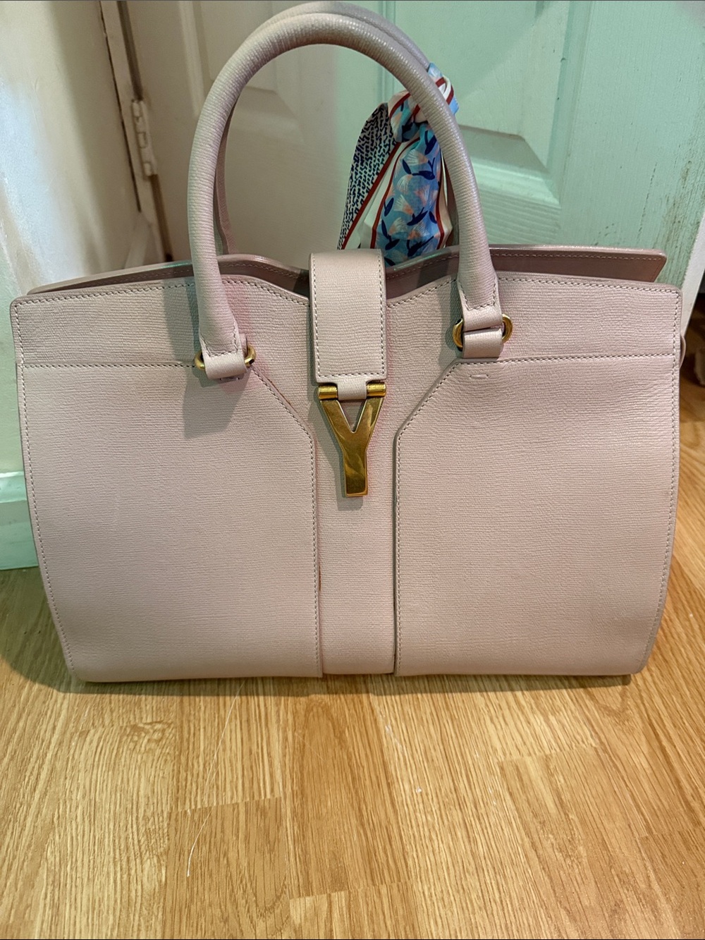 Saint Laurent Light Pink Textured Leather Small Y-Ligne Cabas Tote w/Gold Hrdwre